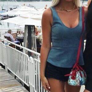 Blue Suede Sleeveless Top